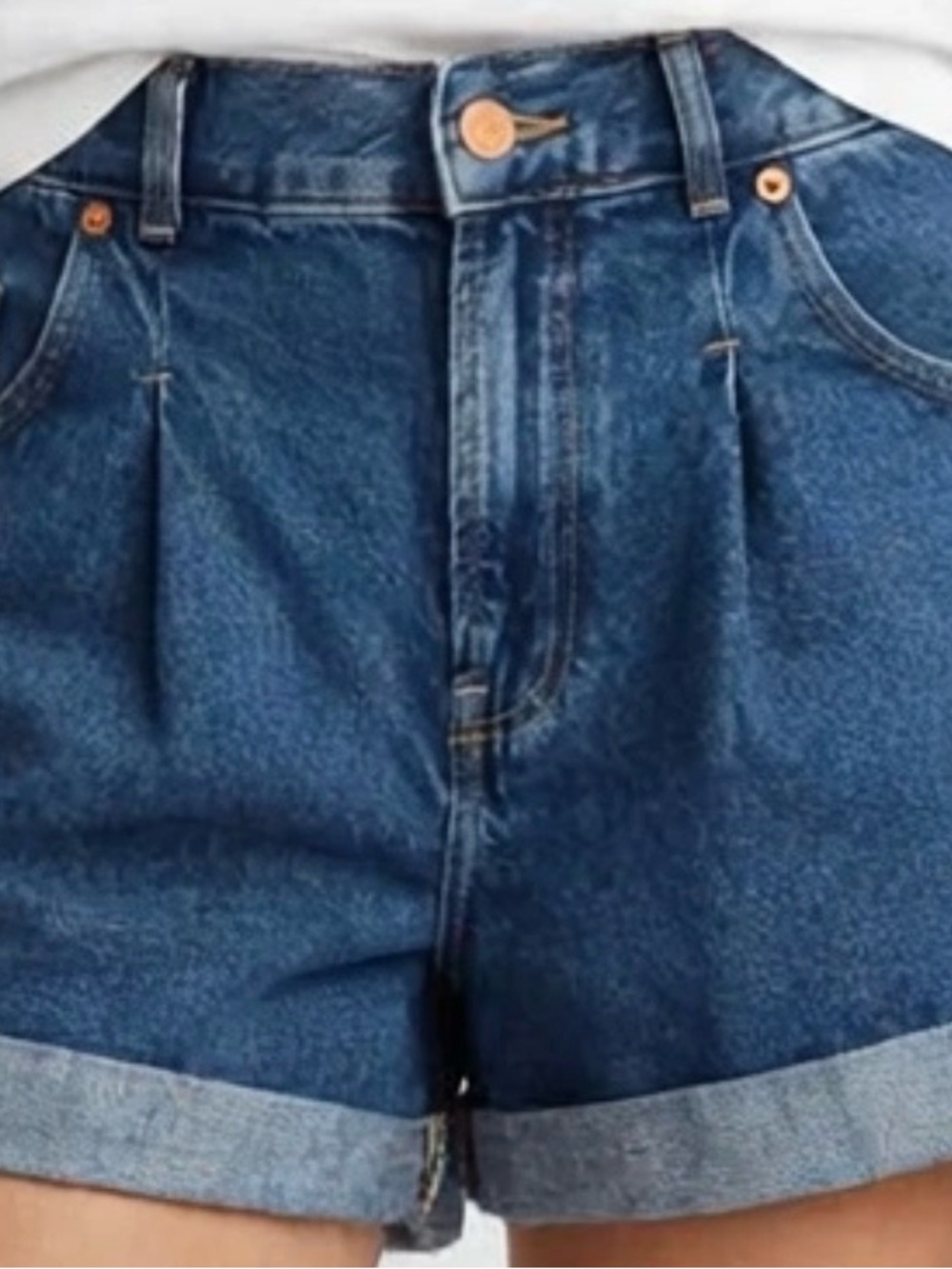We The Free Danni Pleated Cuffed Denim Shorts Size M Medium Dark Wash